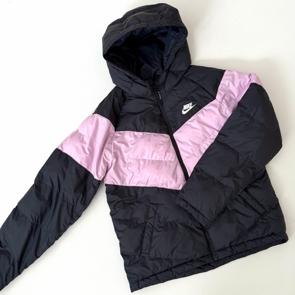 pink and black nike puffer jacket
